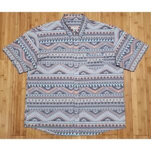 Huk Fishing Shirt Mens Size XL Short Sleeve Button Up Aztec Tribal Shark Tooth